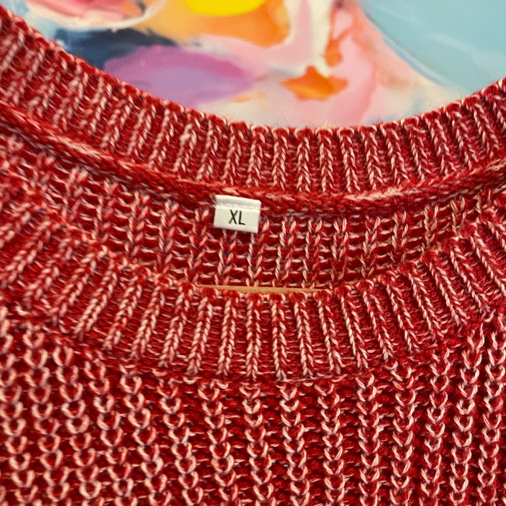 Cozy Red Knit Sweater heart sleeve warm holiday valentines love cozy - Picture 2 of 6